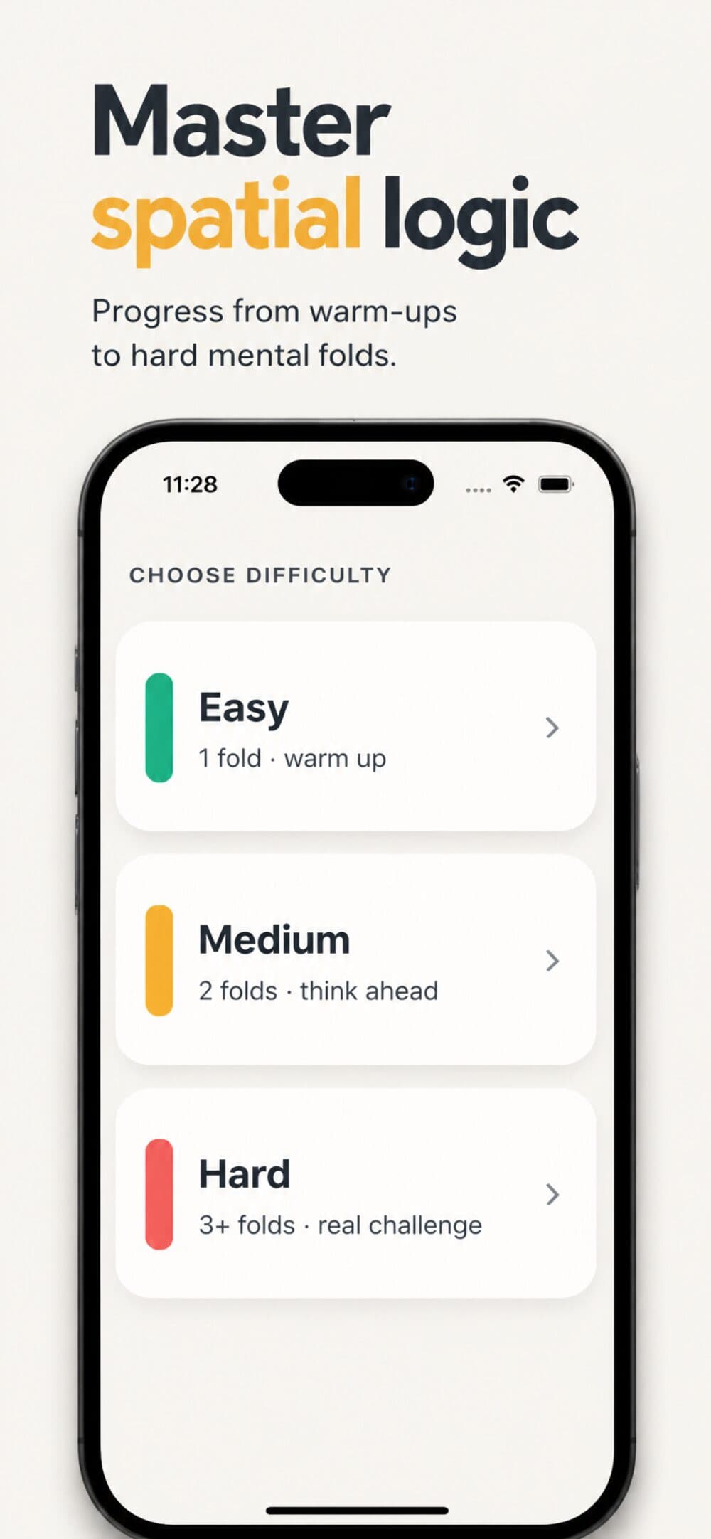 Difficulty selection: easy, medium, hard