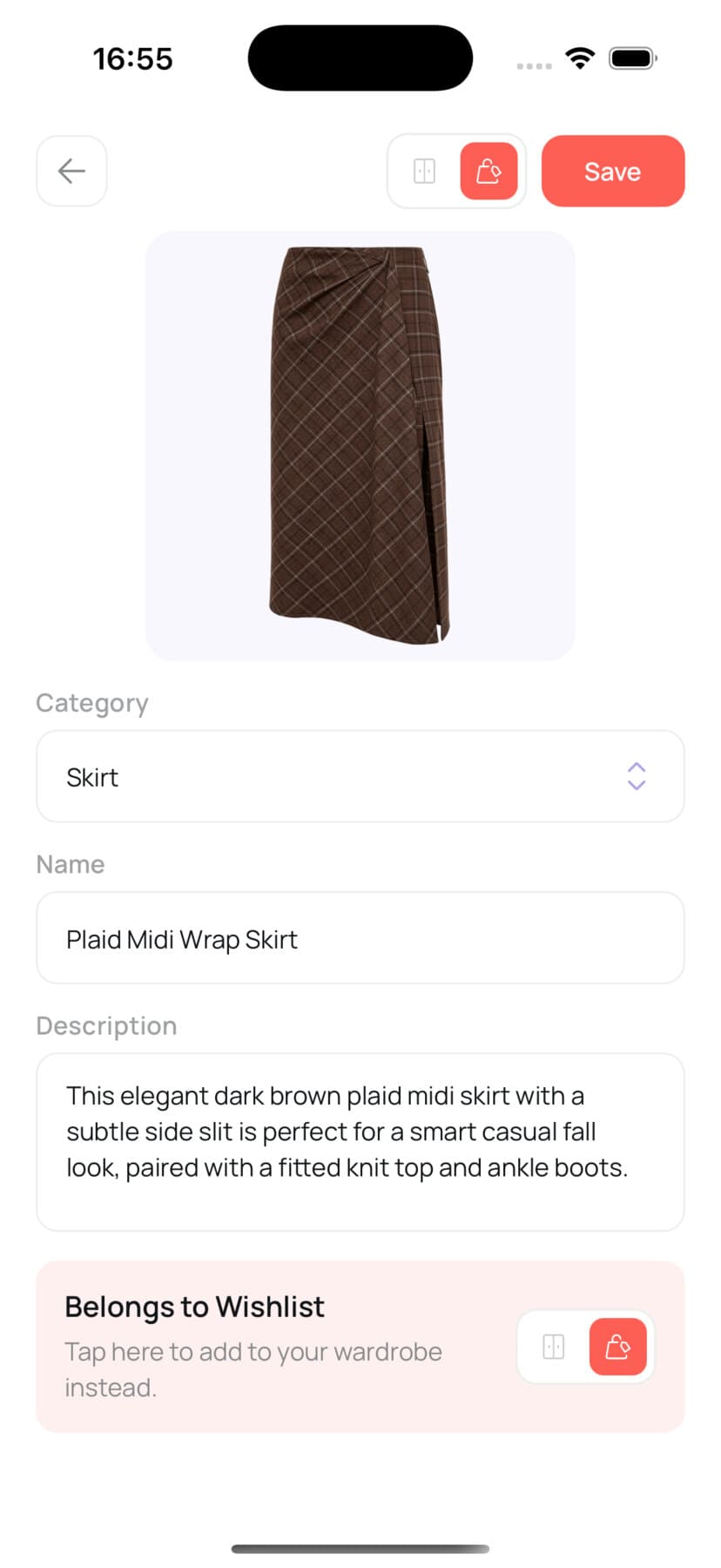 Add item screen with AI pre-filled fields