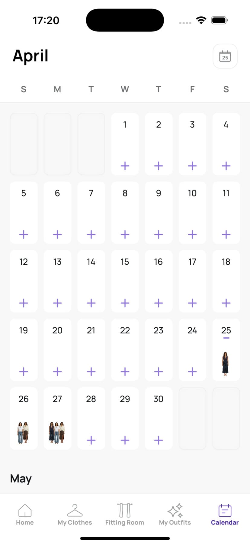 Monthly outfit calendar