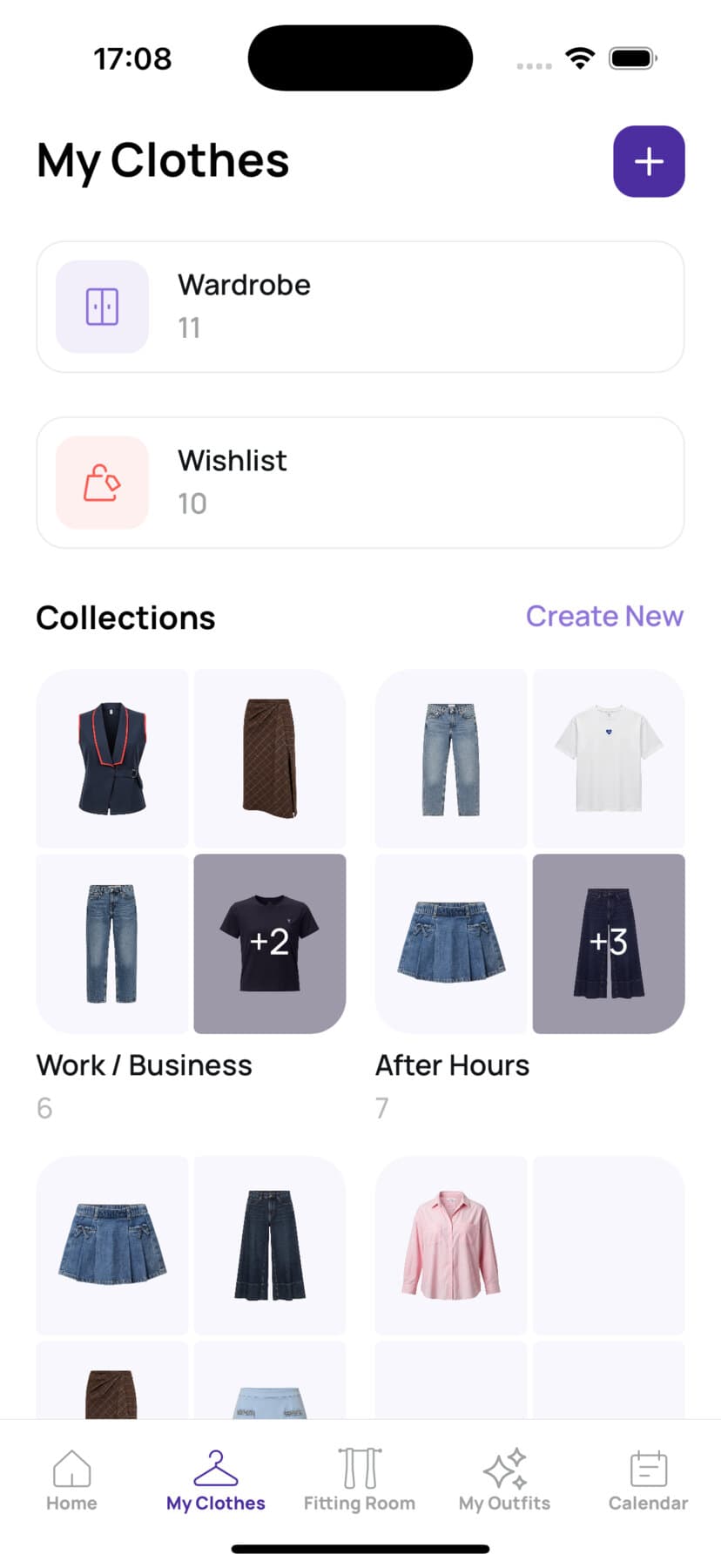 Wardrobe overview with collections